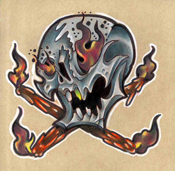 flaming skull and crossbones tattoo